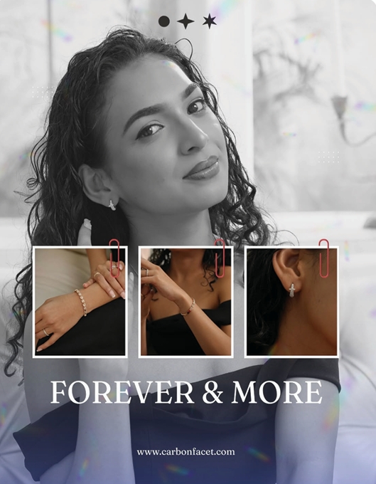 CarbonFacet jewellery and model visual collage